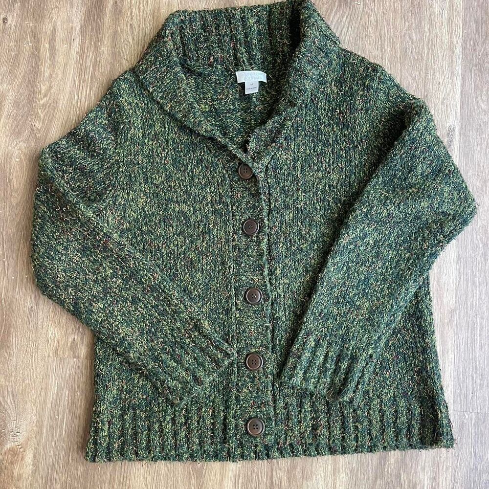 Vintage Christopher Banks Green and brown button down sweater